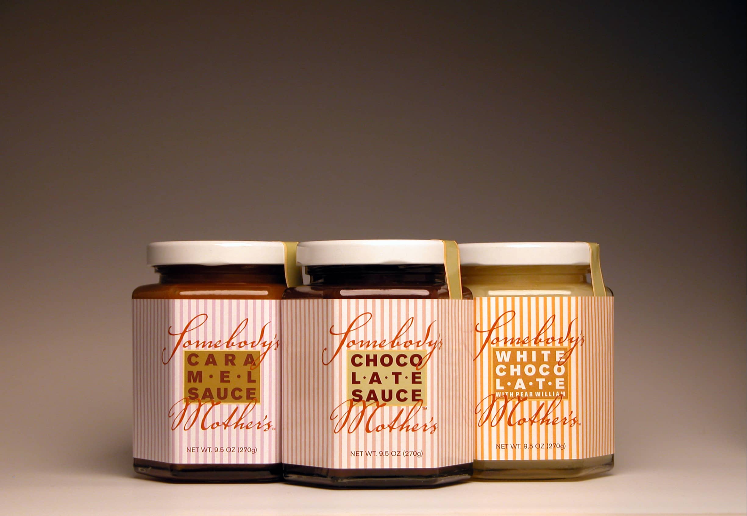 Group shot of three jars of dessert sauces